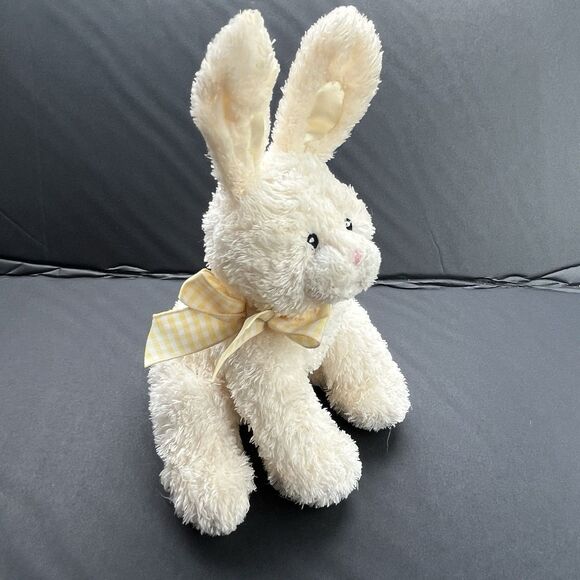 Baby GUND Funny Bunny Plush Rattle Toy Yellow and White Bow EUC - Picture 2 of 8